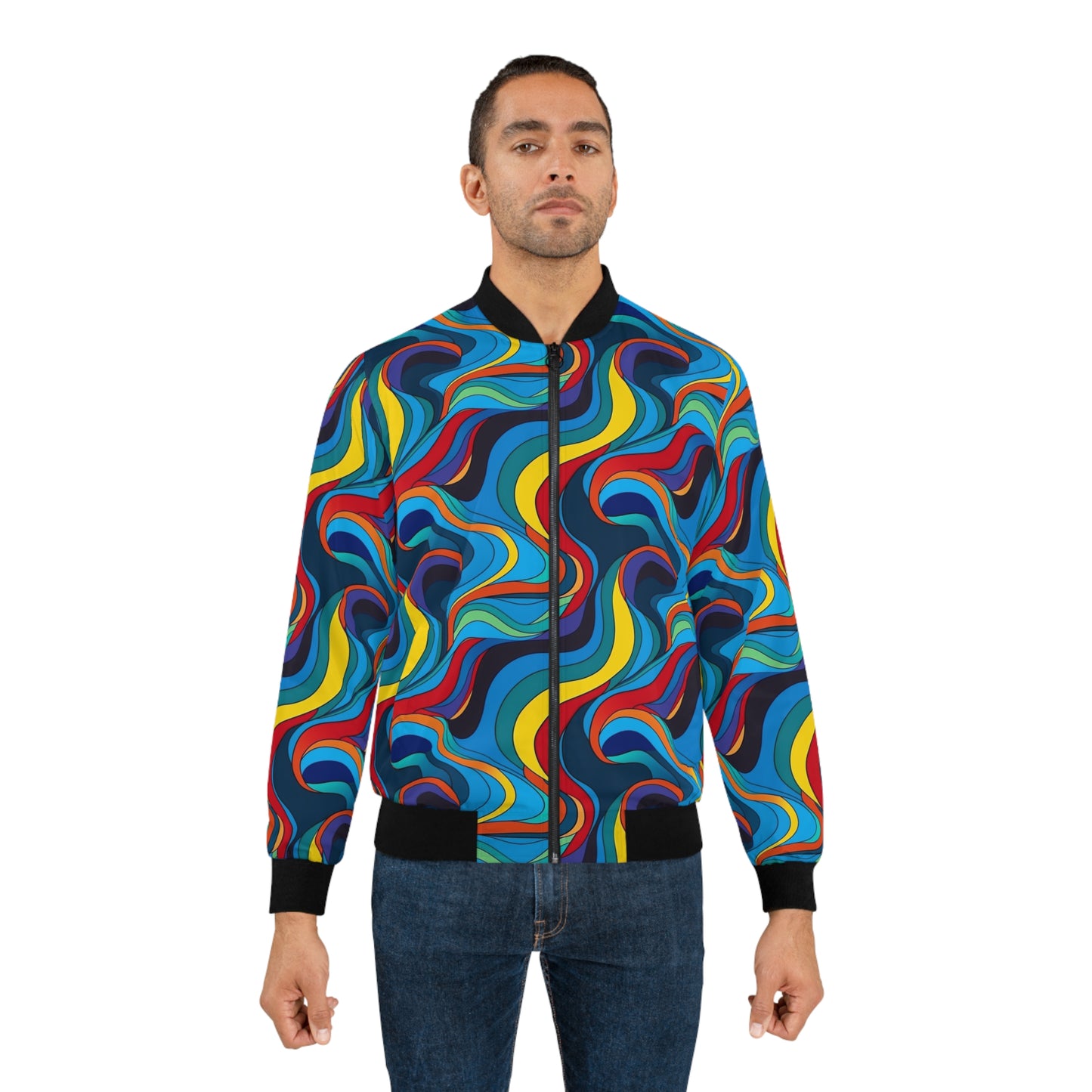 Trippin (Blue, Red & Yellow) - Men's Bomber Jacket (AOP)