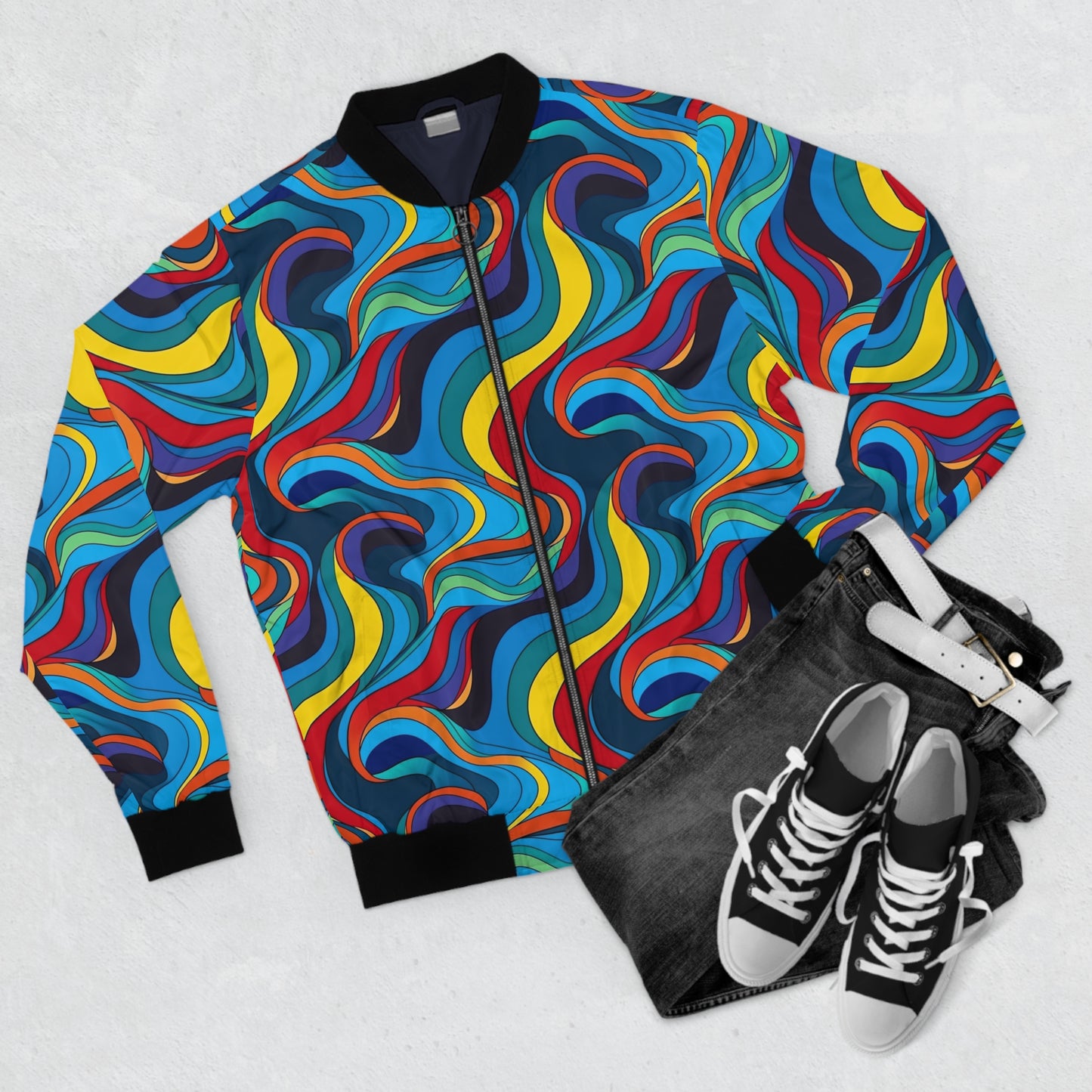 Trippin (Blue, Red & Yellow) - Men's Bomber Jacket (AOP)