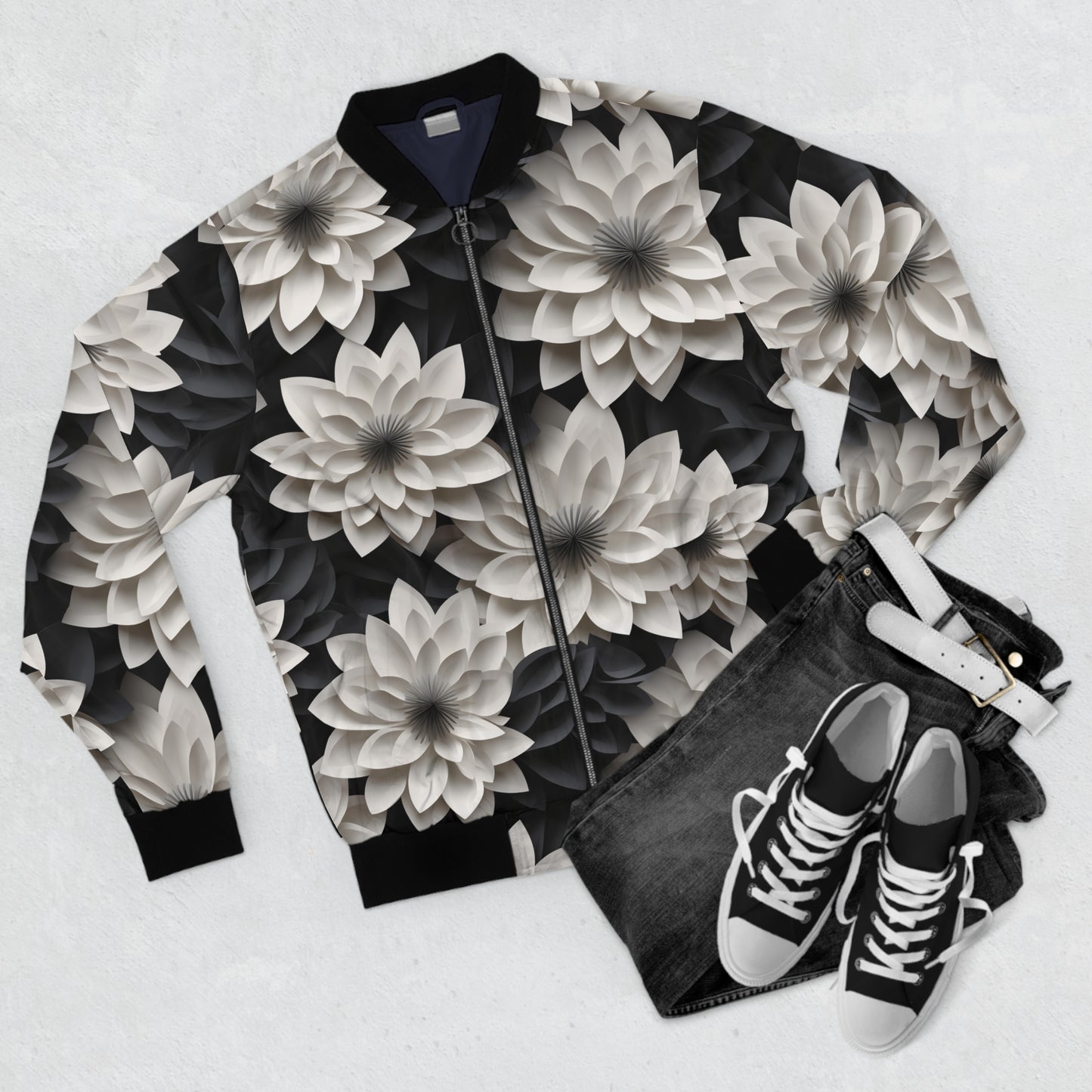 Bloomin (Black and White) - Men's Bomber Jacket